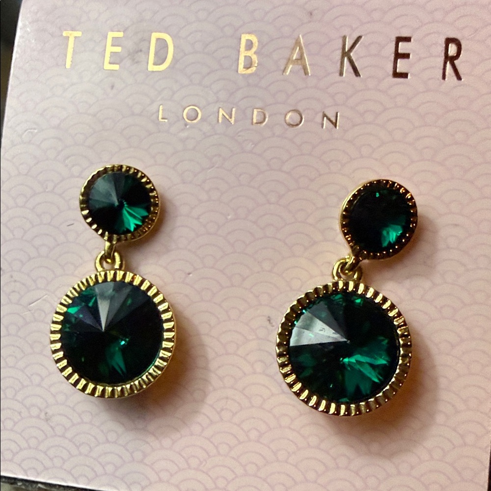 Ted Baker Gold-Tone Emerald Green Crystal Drop Earrings
